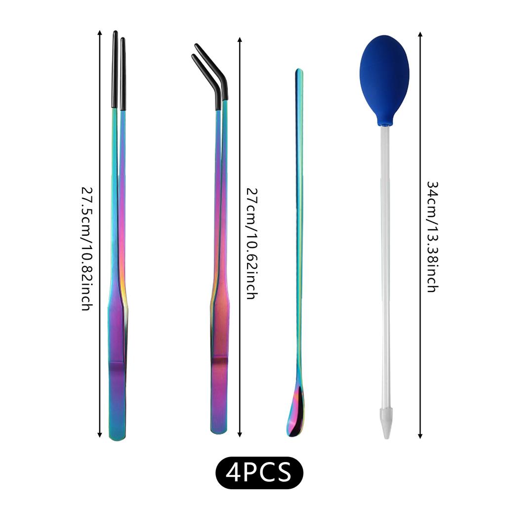 4pcs Reptile Feeding Tongs Aquascaping Tools Set for Pets Crab Turtle Planting Tweezers Stainless Steel Pet Feeding Clamp