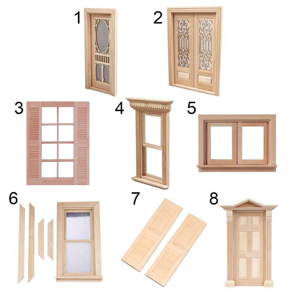 Dollhouse Furniture DIY Double Window Glass Plate Doll House Window Wooden Frame Doll Furniture