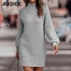 Women's Fashion Autumn Winter Solid Color Print Long Sleeve High Neck Casual Sweaters