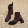 Vintage Women Stretch Sock Boots Fashion Elegant Side Zippers Shoes Autumn Winter Thick Heel Laides Modern Short Booties