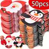 50pcs Christmas Lollipop Paper Cards Cartoon Santa Claus Penguin Kids Candy Gifts Package Wrapping New Year Party Decoration