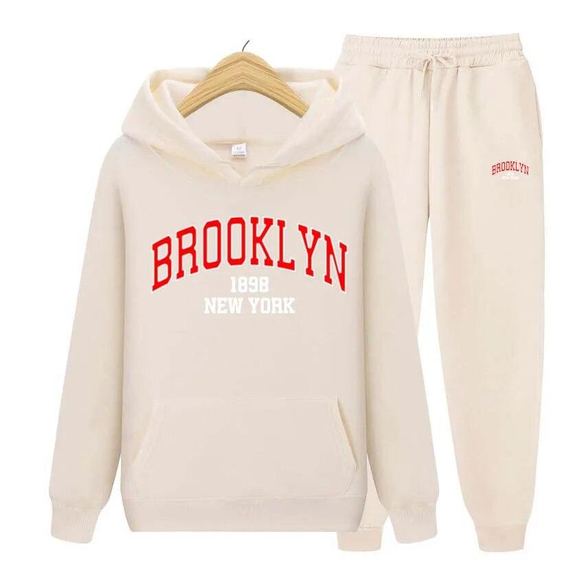 Женская толстовка с длинными рукавами и карманами Brooklyn 1898 + брюки, комплект из двух предметов, спортивные костюмы с принтом аниме, брюки для бега, одежда