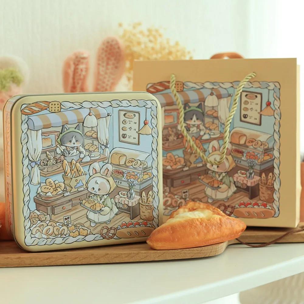 Durable Cartoon Rabbit Iron Box Multicolor 17*17*6cm Metal Storage Box with Lid Square Candy Box Money Contain