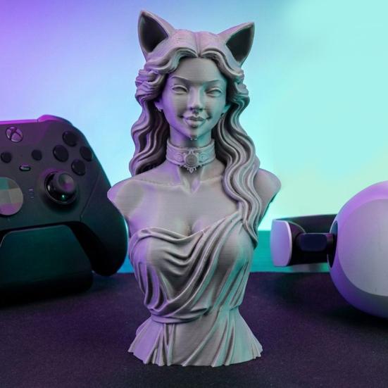 Женская фигурка с кошачьими ушками 3D-печатная женская бюст-скульптура для гостиной, офисного стола, книжной полки, домашнего декора