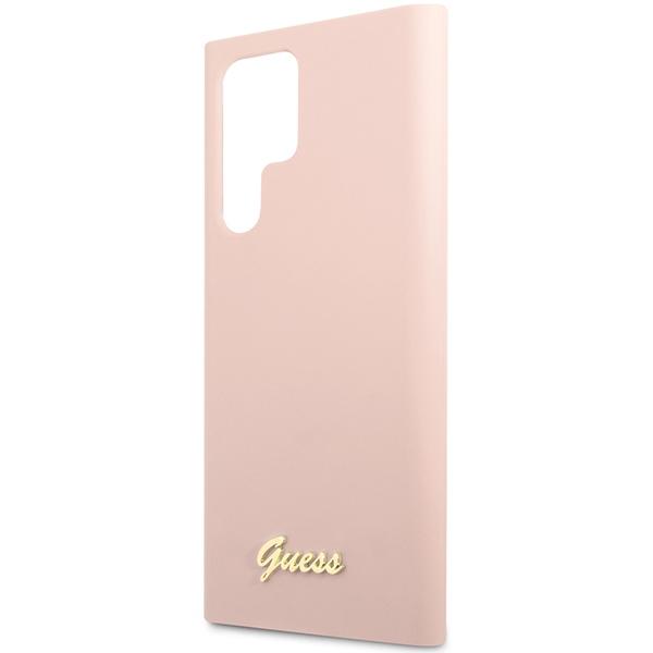 Чехол для Samsung Galaxy S23 Ultra Guess Силиконовый Script Металлический Логотип Розовый