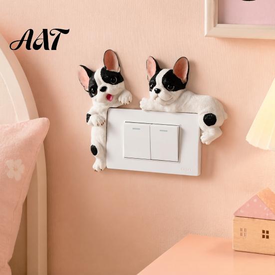 Creative Light Switch Ornament 3D French Bulldog Resin Cover, Cute Cartoon Dog Wall Socket Frenchie Room Decor Decor, Self-Adhesive Animal