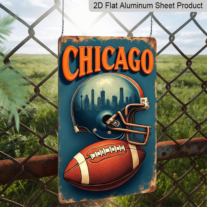 2D Flat Decorative Signs & PlaquesRetro Chicago Football Wall Hanging - Aluminum Sign, 8X12 Inches, Durable Aluminum Material, Suitable for Home