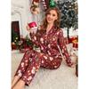 Женские рождественские перчатки и элегантный атласный пижамный комплект с принтом йети, брюки с длинным рукавом, повседневная домашняя одежда, пуговицы спереди