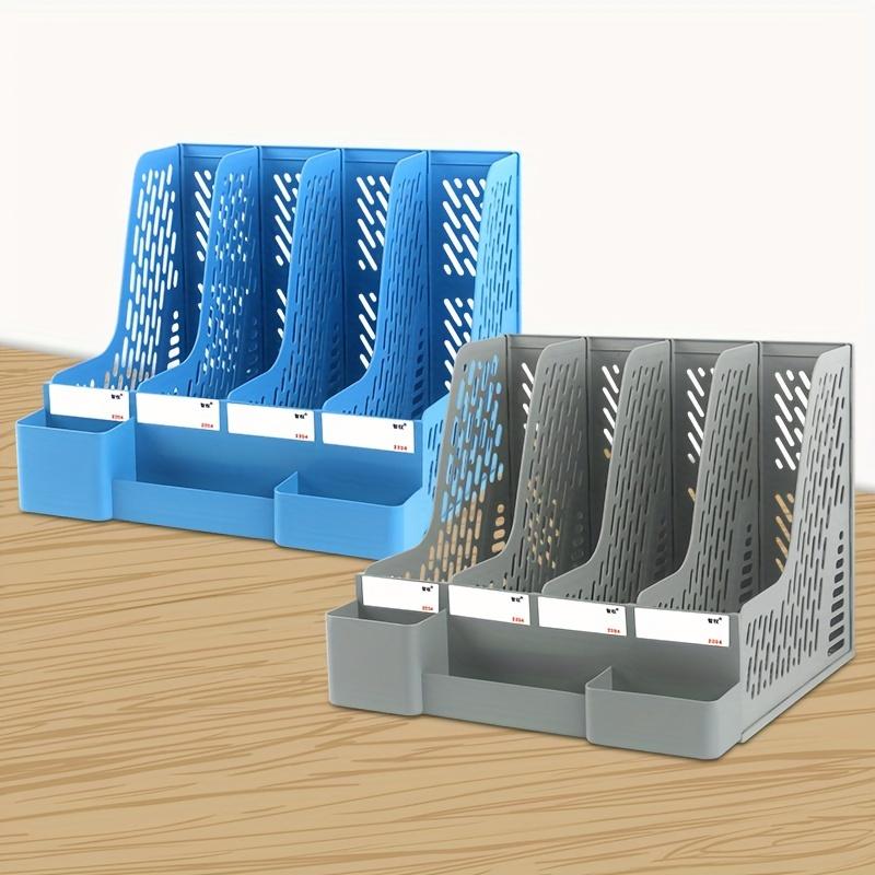 Thickened Four-Section File Holder Desktop File Organizer Box with Pen Cup, Made of PP Material, for Office Supplies