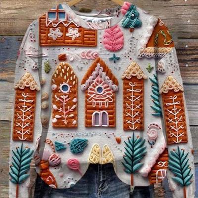 Рождество Осень и зима Новый элемент толстовки стиль печати свитера женские 3D печать модные топы подростков девочек одежда