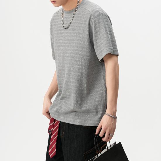 Мужская футболка с круглым вырезом и коротким рукавом, с 3D-полосатым жаккардовым узором, однотонная свободная летняя повседневная футболка