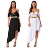 Womens Greek Roman Queen Costume Metallic Shiny Patchwork Off Shoulder Asymmetrical Hem Sling Dress Halloween Party