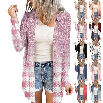 Женский повседневный модный кардиган-жакет средней длины с длинными рукавами и цветочным принтом