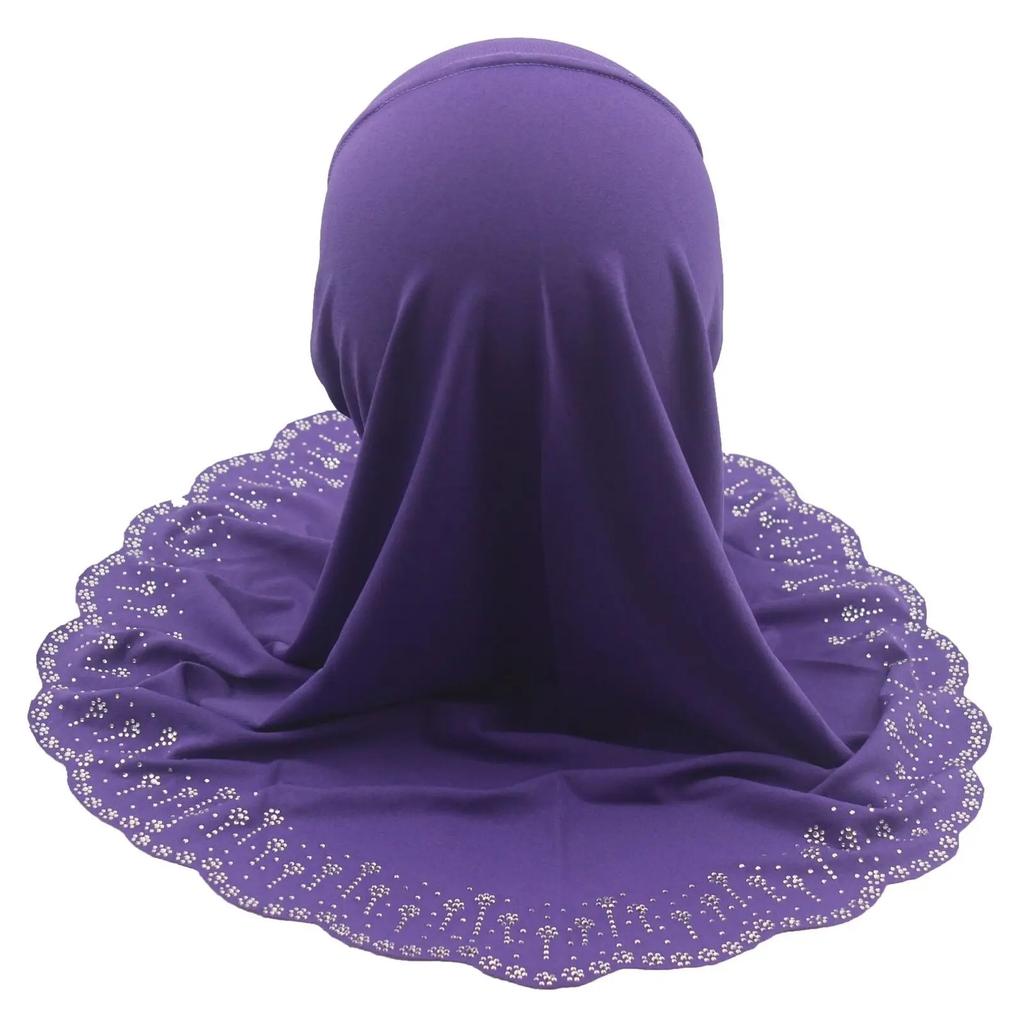 One Pieces Children Headwear Muslim Rhinestone Hijab Instant Amira Cap Girls Headscarf Shawls Arab Malaysia Turban