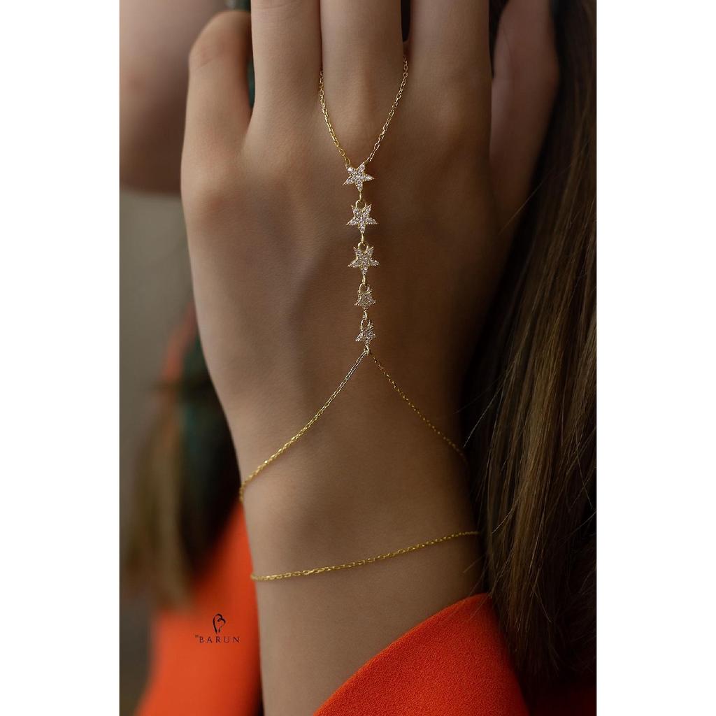 Серебряный цвет Шахмаран из стерлингового серебра 925 пробы с рядами звезд и белыми камнями