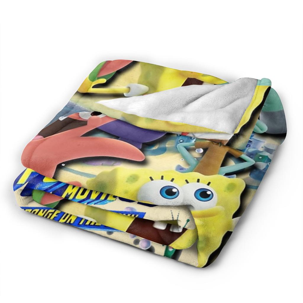 Cartoon SpongeBob SquarePants Movie Group Poster Blankets Flannel Novelty Breathable Throw Blankets for Home Restaurant Winter