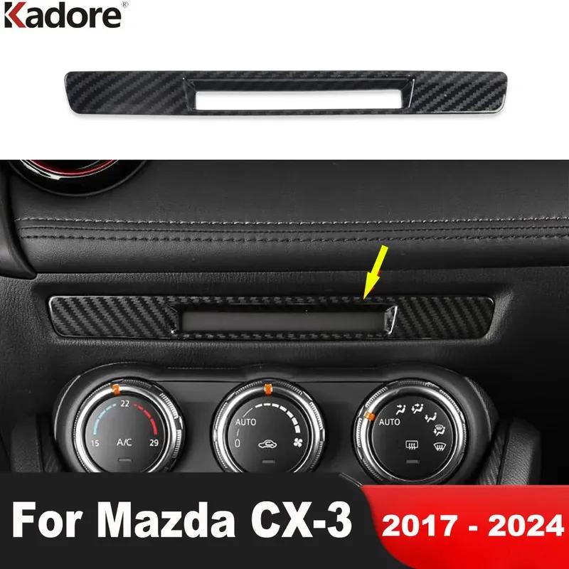 Car Center CD Switch Button Panel Cover Trim For Mazda CX-3 CX3 2017- 2024 Carbon Fiber Interior Accessories