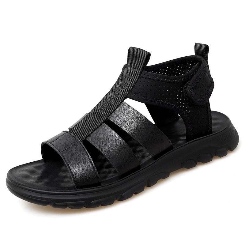 Men Korean Version Genuine Leather Roman Sandals Summer Black Casual Shoe Male Buckle Strap Platform Sandals Outdoor Beach Shoes