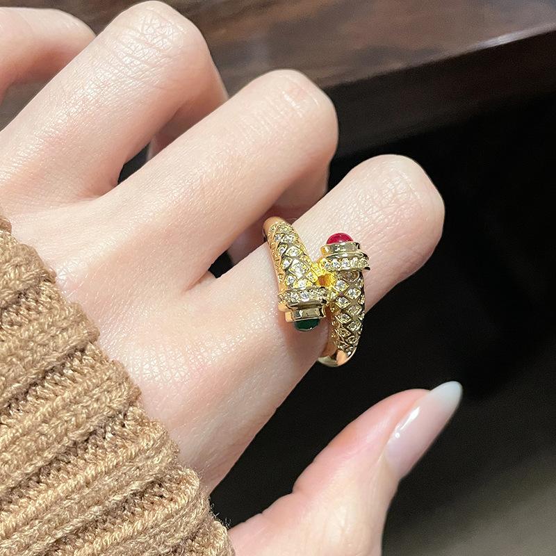 Medieval Plated 18K Open Ring Inlaid Zircon Cross Light Luxury High-End Niche Design Personalized Ring Woman