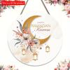 2D Flat 20*20cm1pc Happy Ramadan Mubarak Beautiful Flowers &Moon Pattern Round Wooden Pendant, Eid Theme Islam Wall Hanging Decor, Muslim Home Party