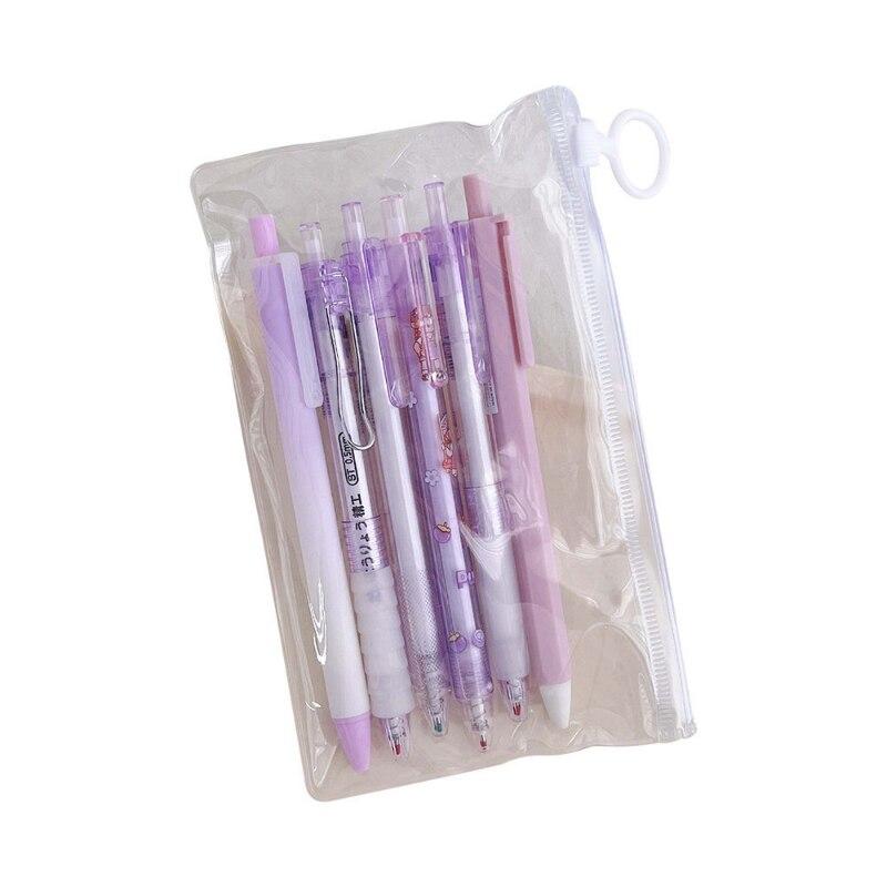 6 шт./компл., милая гелевая ручка с сумкой для хранения, простота, канцелярские принадлежности ярких цветов, гелевая ручка 0,5 мм, черные чернила, ручка для скрапбукинга, письменные принадлежности