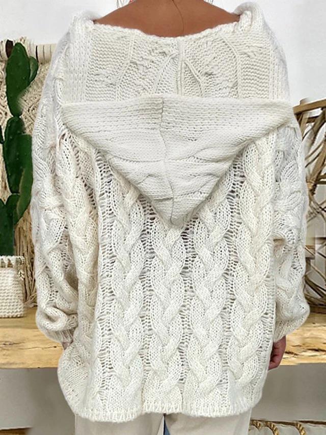 2023 Women's V-Neck Hooded Knit Sweater - European & American Style, Long Sleeve, Loose Pullover