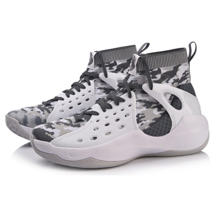 Li Ning SONIC 6 Амортизирующие Высокие Баскетбольные Кроссовки Мужские Белый Камуфляж ABAN021-3
