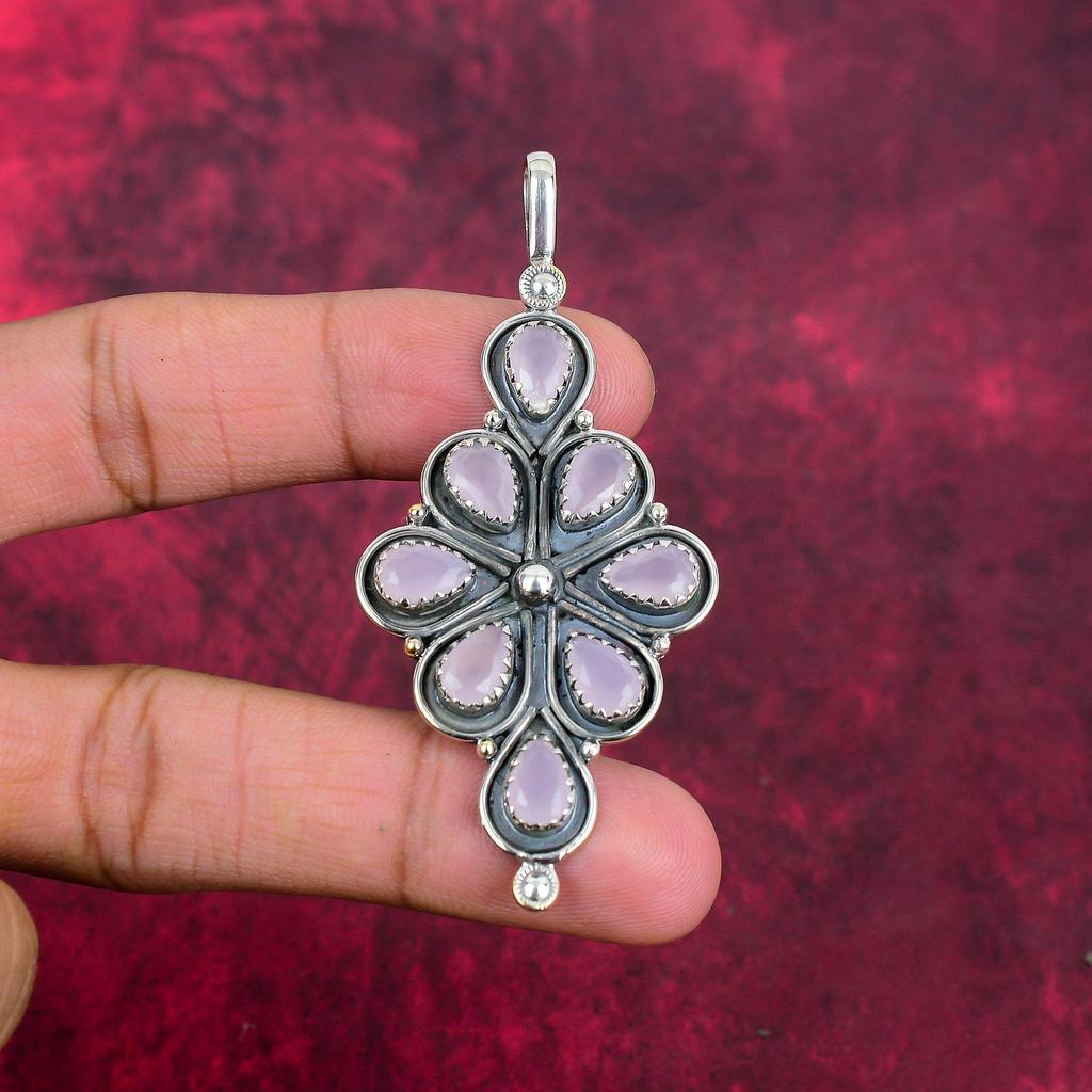 Подвеска из розового халцедона из стерлингового серебра 925 пробы, подвеска из драгоценного камня ручной работы, подарки для жены, абсолютно новая подвеска