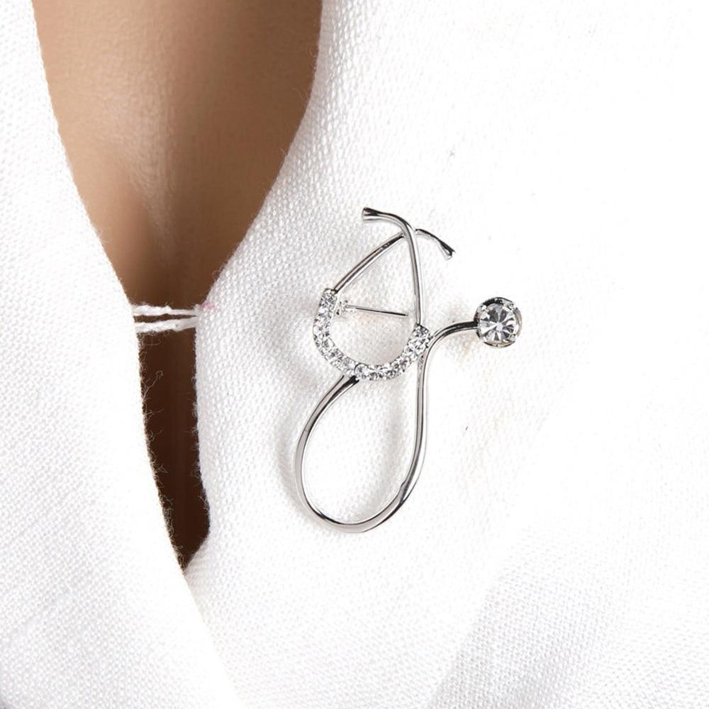 Blucome New Design Alloy Stethoscope Brooch for Women Collar Scarf Party Corsage Doctor Brooch Accessories Gifts