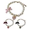 Pet Collar Faux Pearl Dog Collar with Heart Bowknot Charm Adjustable Straps Imitation Crystal Pet Collar Jewelry Accessories
