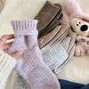 Solid-color Wool Socks for Women In Autumn and Winter, Thickened and Warm Retro Double-needle Cashmere Pile Socks