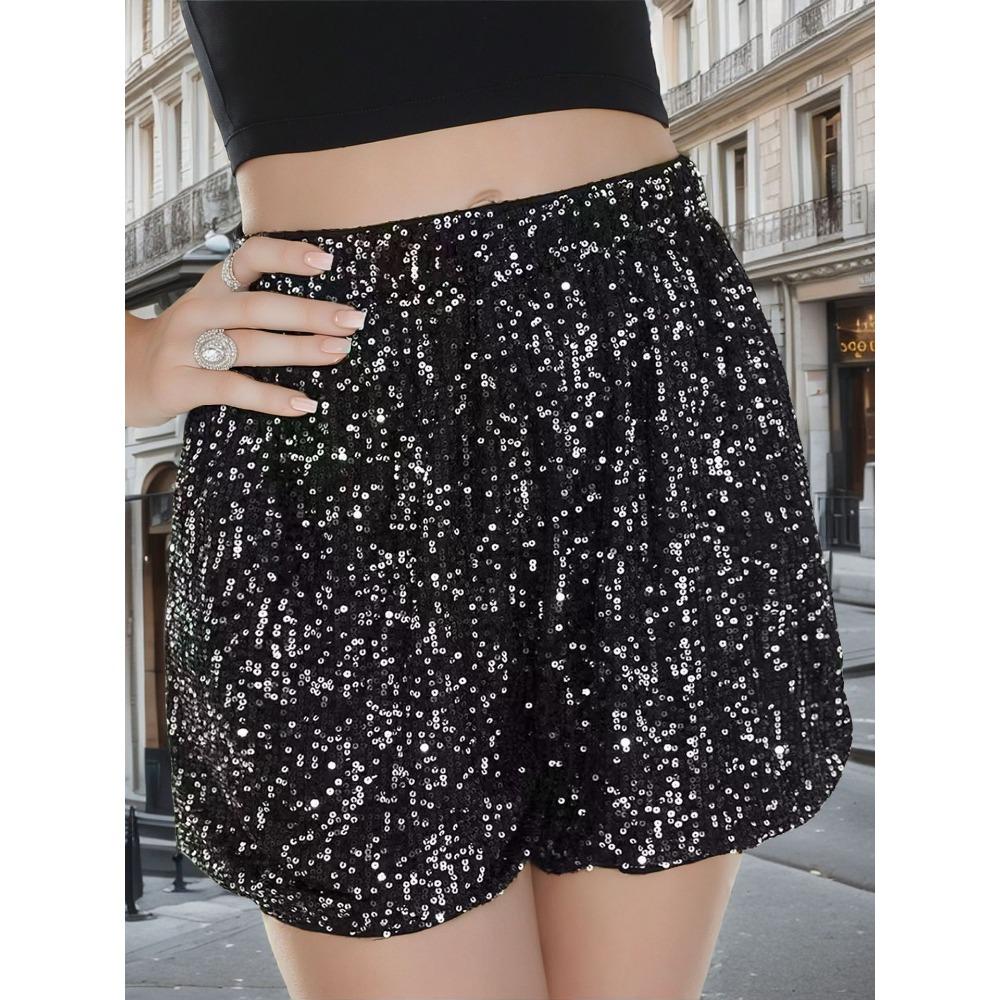 Трендовые повседневные шорты 3/4 длины с пайетками и высокой посадкой
