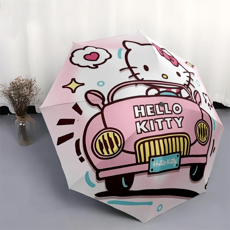 1pc Hello Kitty Pink Car Automatic Folding Umbrella - Portable 3-Fold Design with Iron Frame, Perfect for Outdoor Use, Festive Gifts, Travel, Daily Us