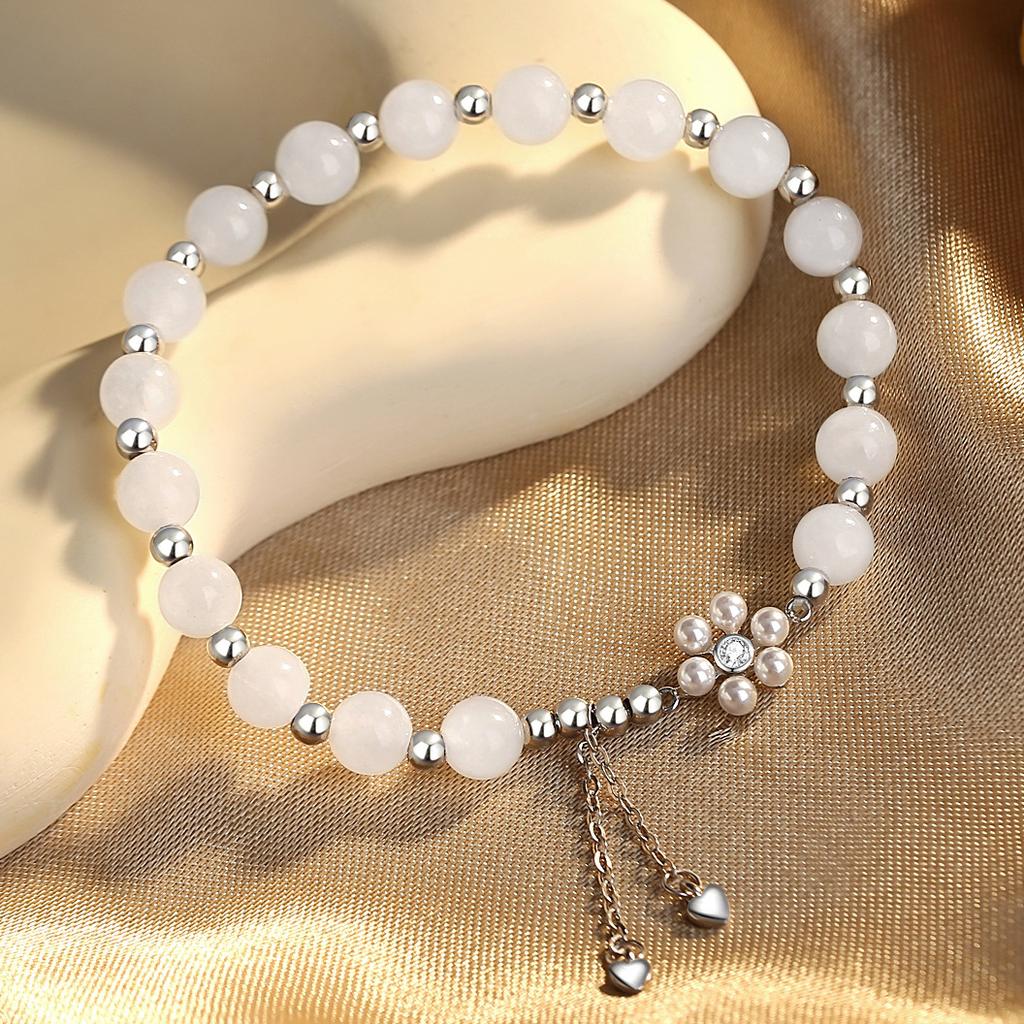 S925 Hotan Нефритовый браслет Женская мода Синтетический жемчуг, инкрустированный цирконом, ювелирные изделия, легкий роскошный стильный браслет с кисточками Love