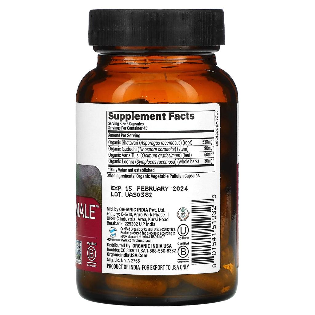 ORGANIC INDIA Essential Female, гормональный контроль, 90 растительных капсул