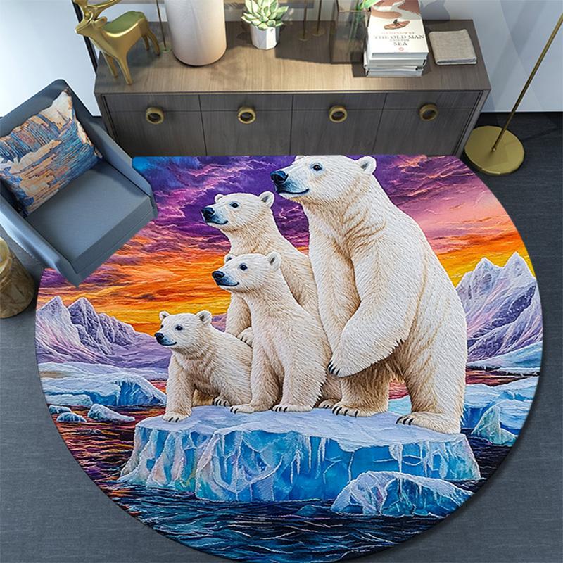 Polar Bears Round Area Rug,Carpet Rug for Living Room Bedroom Sofa Playroom Decor,Non-slip Floor Mat