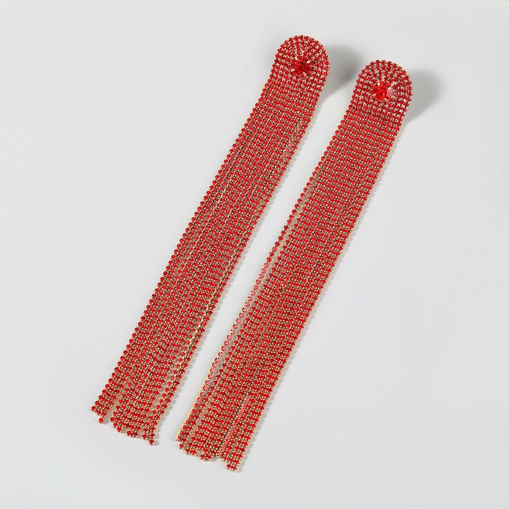 Trendy Women's Long Tassel Rhinestone Earrings with European & American Style