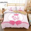 Girl Duvet Cover Set Pink Bow Pattern Kawaii Twin Bedding Set Pink Polyester Bedding Collections for Kids Girls Queen King Size
