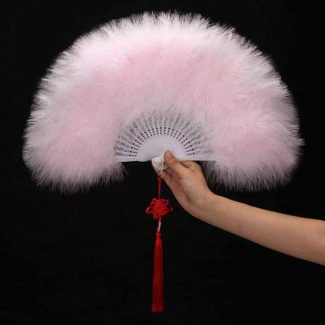 Складной веер с перьями Лолиты, японская милая фея, темно-готический придворный танец, ручной веер, художественный ремесленный подарок, украшение для свадебной вечеринки