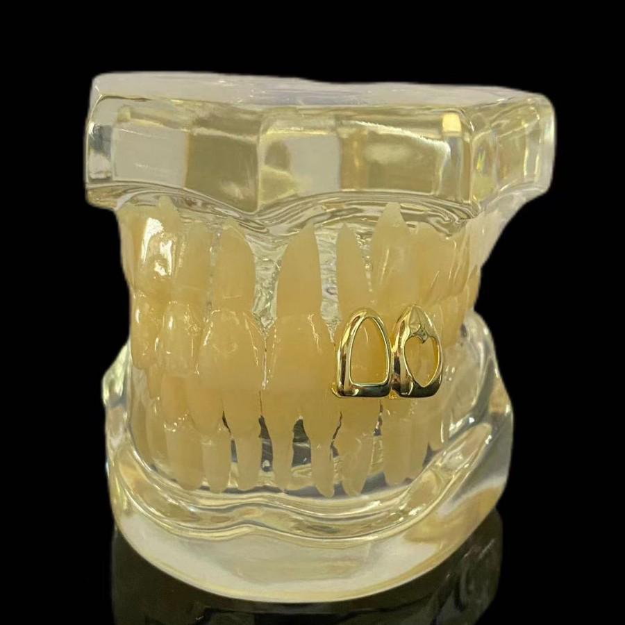 Европейско-американские хип-хоп золотые грилзы в форме сердца: Полые, гладкие, гальванизированные зубные украшения на Рождество