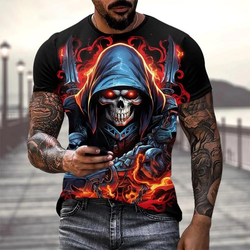 Funny 3D Horror Skull Print T Shirt For Men Casual O-neck Short Sleeve Tops Summer Trend Street Clothing Fashion Loose Men's Tee