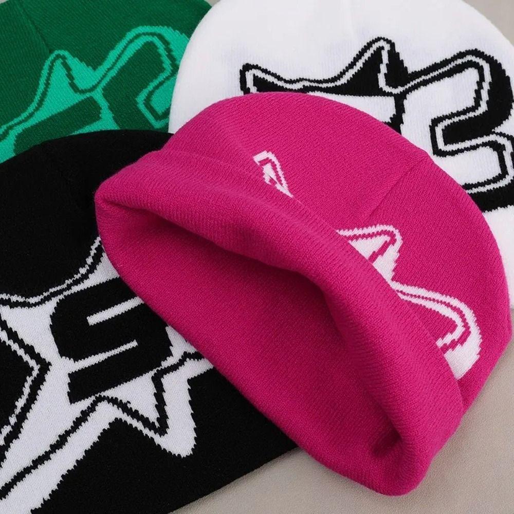 Y2K Knitted Letter Beanies Star Ins Skullies Cool Pullover Hats  Outdoor