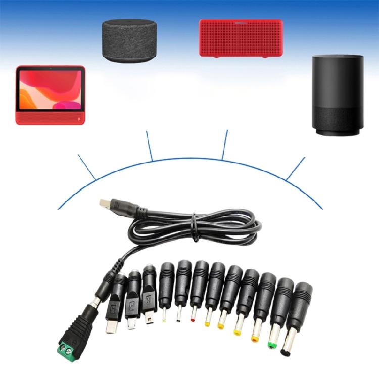 Кабель-адаптер питания USB на 5.5x2.1 мм с 13 сменными разъемами для динамика, светодиодной ленты, маршрутизатора, электронных устройств
