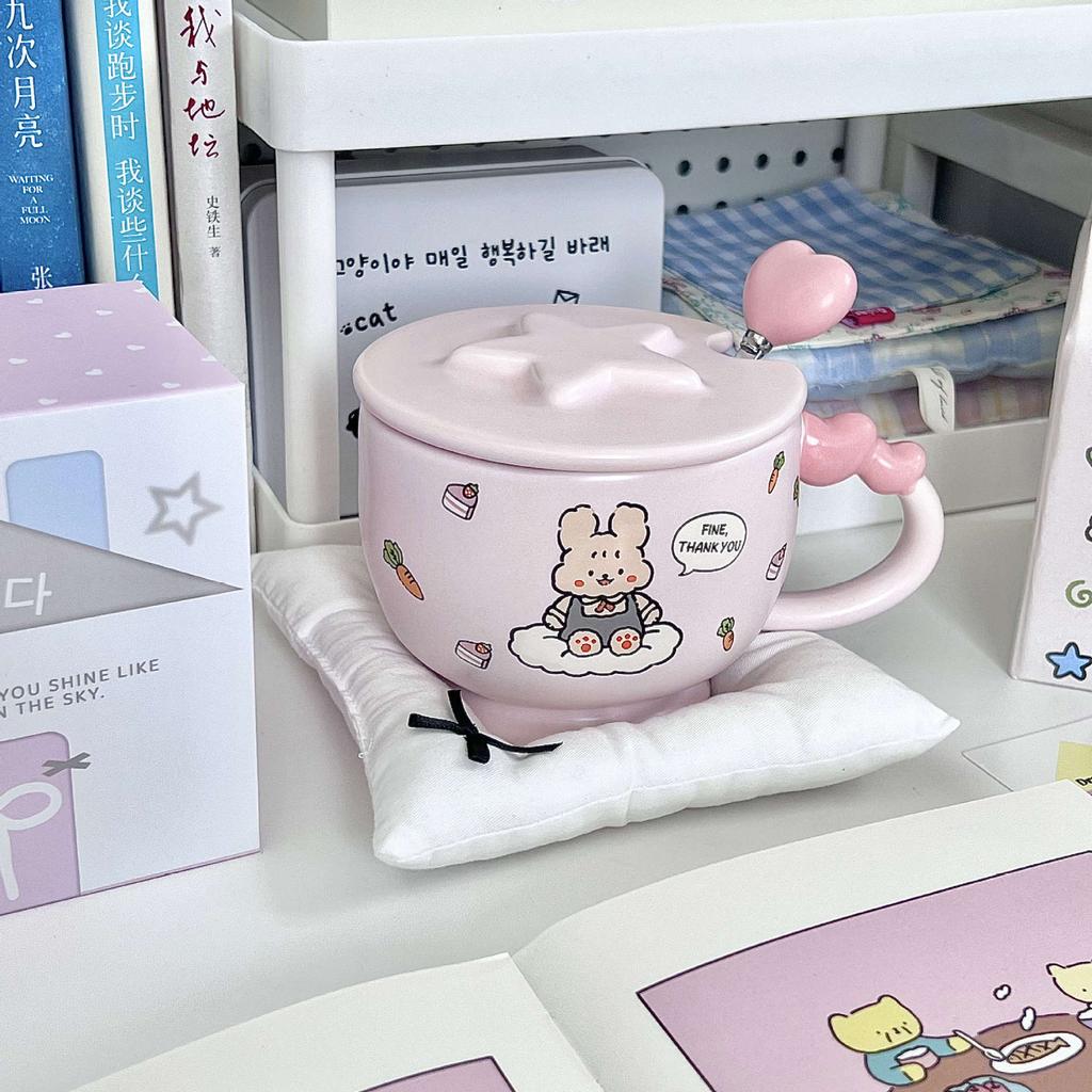 Birthday Gift for Girlfriends Cute Bear and Rabbit Ceramic Mug with Lid Girlfriend Practical Souvenir Gift Box