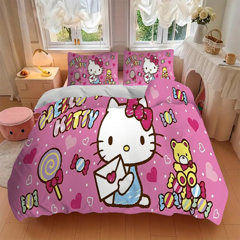 Hello Kitty Party Print 3Pcs Bedding Setduvet Cover With 2 Bedropillowcase Home Birthday Gift