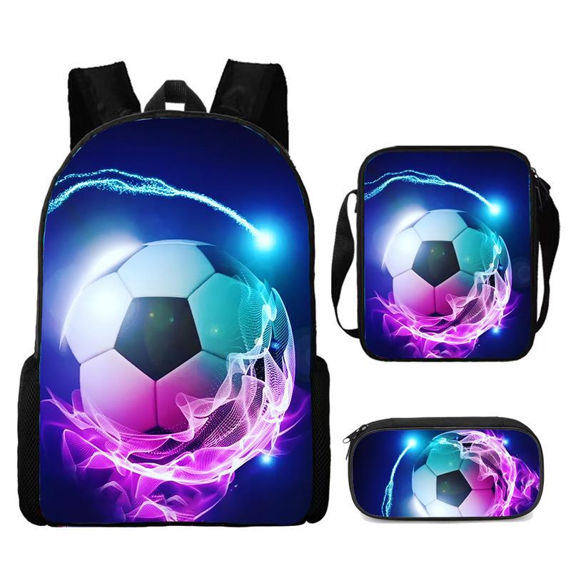 School Season Three-Piece Set School Bag Pencil Bag Lunch Bag Street Tide Basketball Football Picture Backpack Set