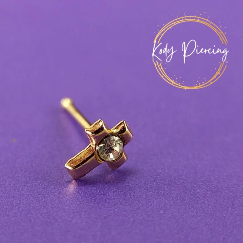 KODY PIERCING Булавка для носа с крестообразным шариком из 9-каратного золота, украшенная драгоценными камнями - качественный пирсинг