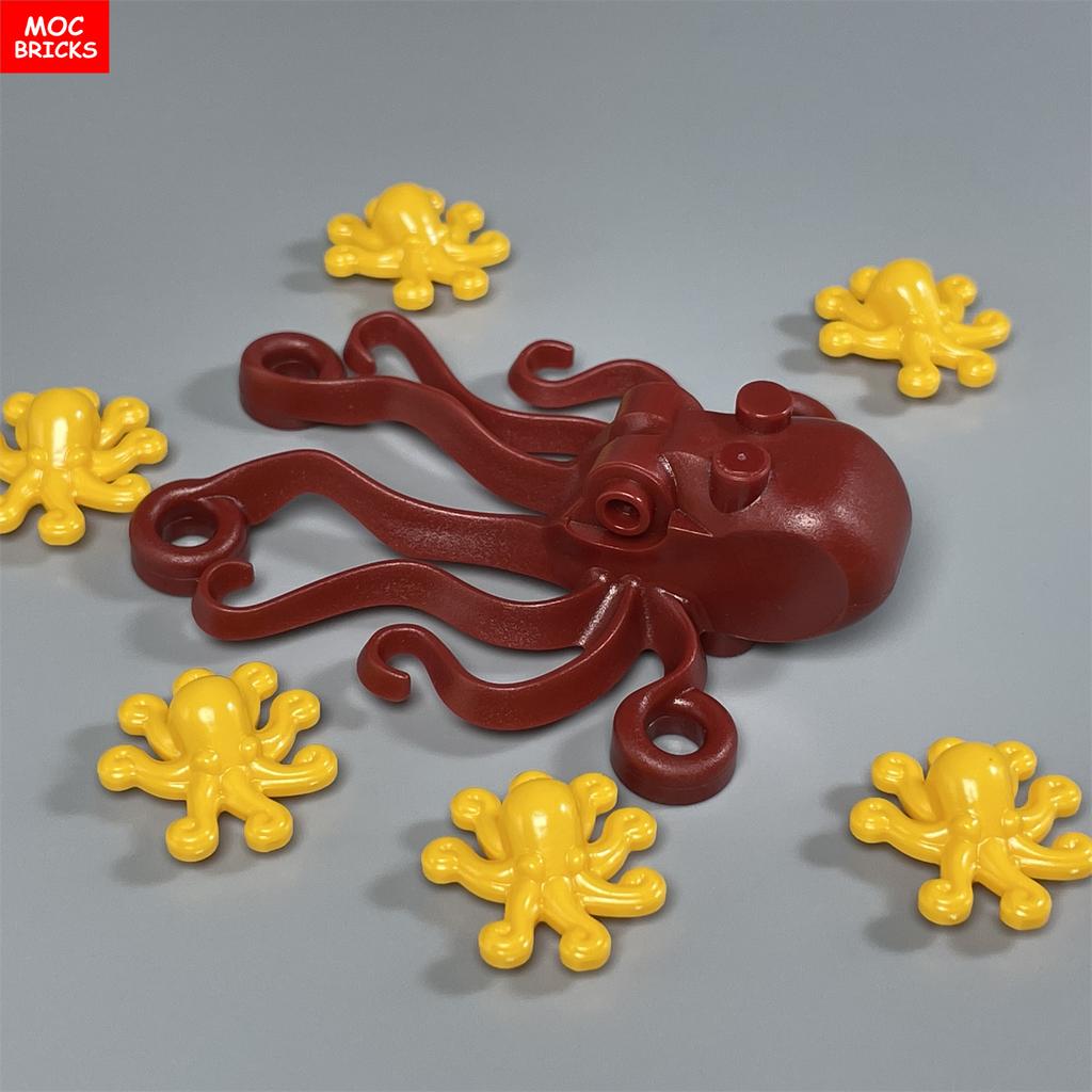 MOC Кубики Океан Маленькие Животные Ракушка моллюска Морской конёк Морская Сцена Модель Образовательные Строительные Блоки Пластиковая Игрушка Для Детей