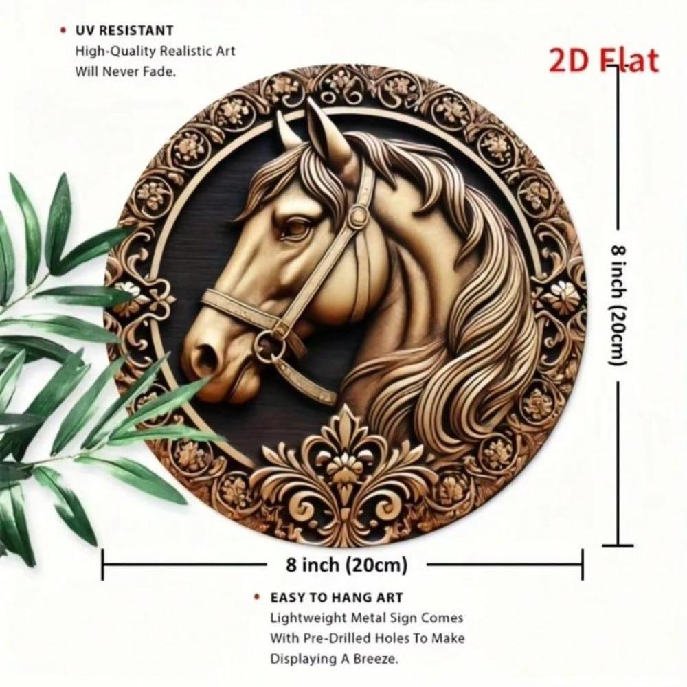Horse Aluminum Metal Wall Art Round Decor Living Room Sign 2D Flat Print