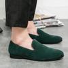 Men’s Loafers Dress Shoes Green Suede Party Nightclub Smoking Shoes Men Coffee Retro Flats Tuxedo Wedding Blazers Saddle Shoes Large Size